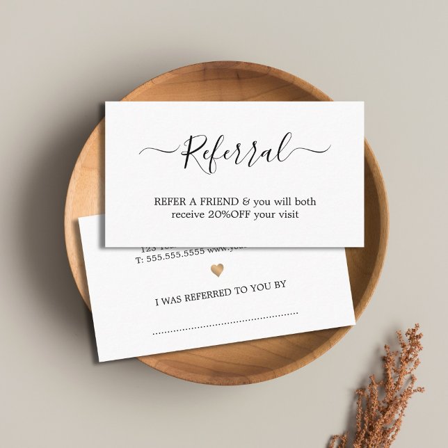 Modern Elegant White Faux Gold Heart Beauty  Referral Card (Creator Uploaded)