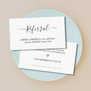 Modern Elegant White Faux Gold Heart Beauty  Referral Card