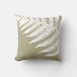 Modern Elegant White Fern Sage Green Brown Cushion