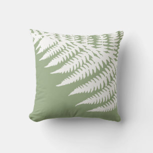 Modern Elegant White Fern Sage Green Cushion