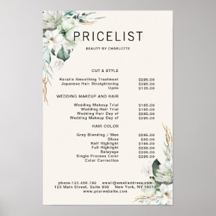Modern, elegant white flowers , price list poster