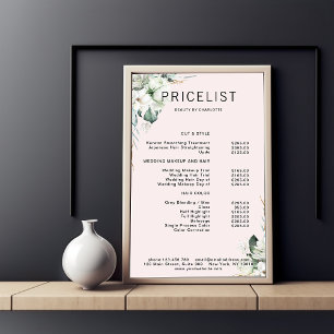 Modern,  elegant white flowers , price list poster