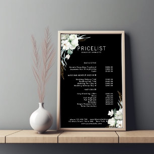 Modern, elegant white flowers , price list poster