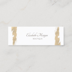 Modern Elegant White Gold Brush Stroke Mini Business Card