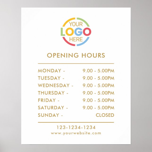 Modern Elegant White Gold | Business Opening Hours Poster (Front)