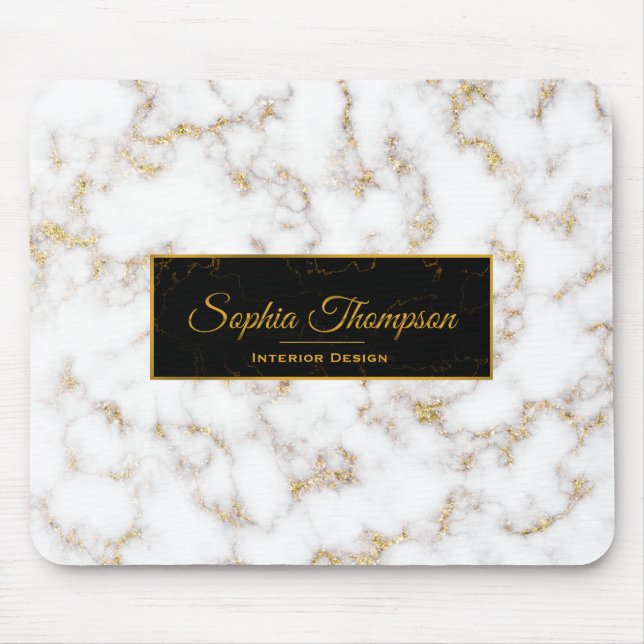 Modern Elegant White Gold Marble Name - Mousepad (Front)
