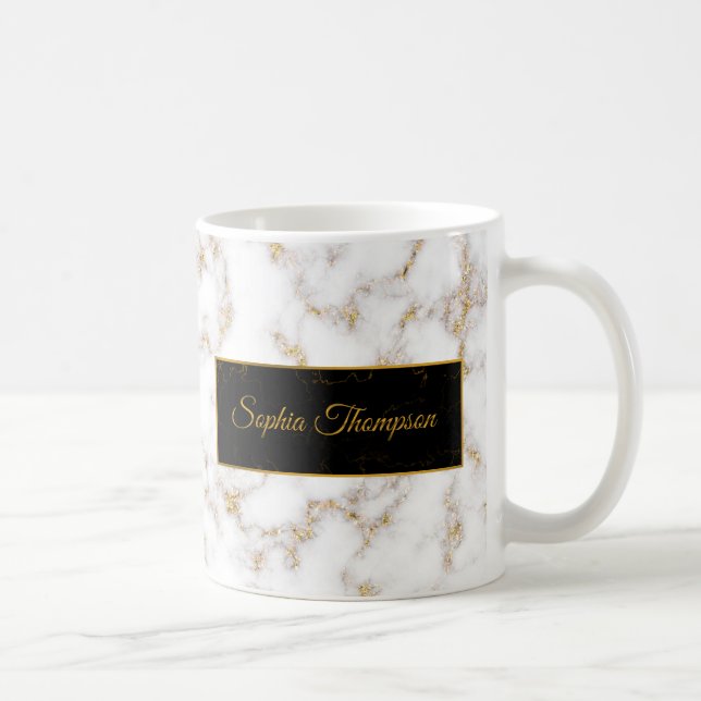 Modern Elegant White Gold Marble Name - Mug (Right)