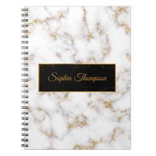 Modern Elegant White Gold Marble Name - Notebook
