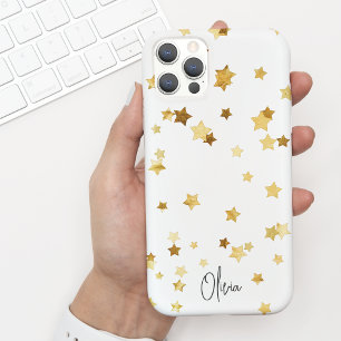 Modern Elegant White Gold Stars Script w/ Name iPhone 15 Case