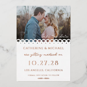 Modern Elegant White Lace Photo Save The Date