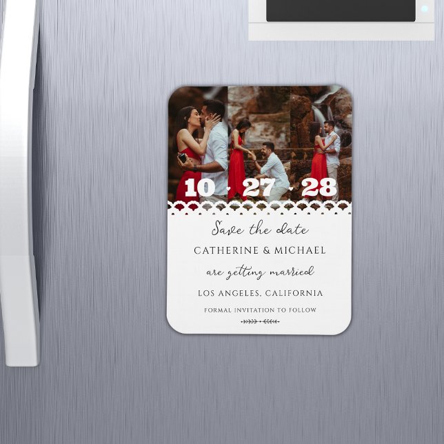 Modern Elegant White Lace Photo Save The Date Magnet (Creator Uploaded)