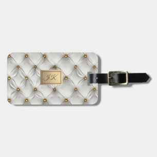 Modern Elegant White Leather Tufted Gold Luggage Tag