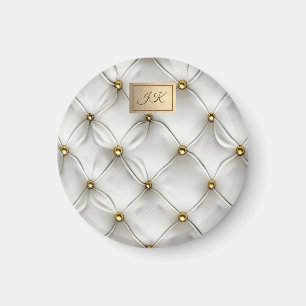 Modern Elegant White Leather Tufted Gold Magnet