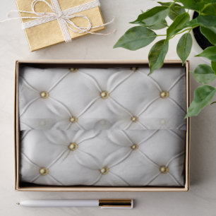 Modern Elegant White Leather Tufted Gold Tissue Paper