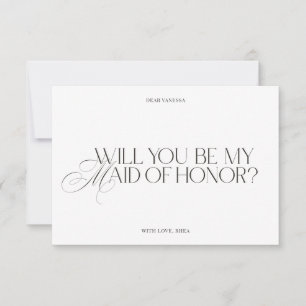 Modern Elegant White Maid of Honor Proposal Card
