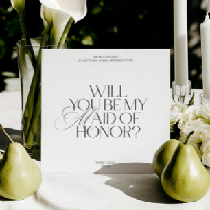 Modern Elegant White Maid of Honor Proposal Card