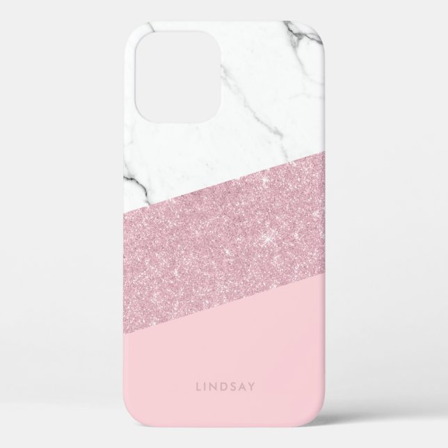 Modern elegant white marble & rose gold glitter  Case-Mate iPhone case (Back)