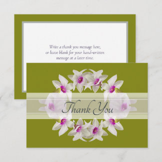 Modern Elegant White Orchid Lei Floral Thank You Card