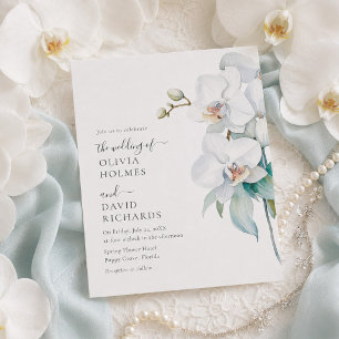 Modern Elegant White Orchid Wedding Invite