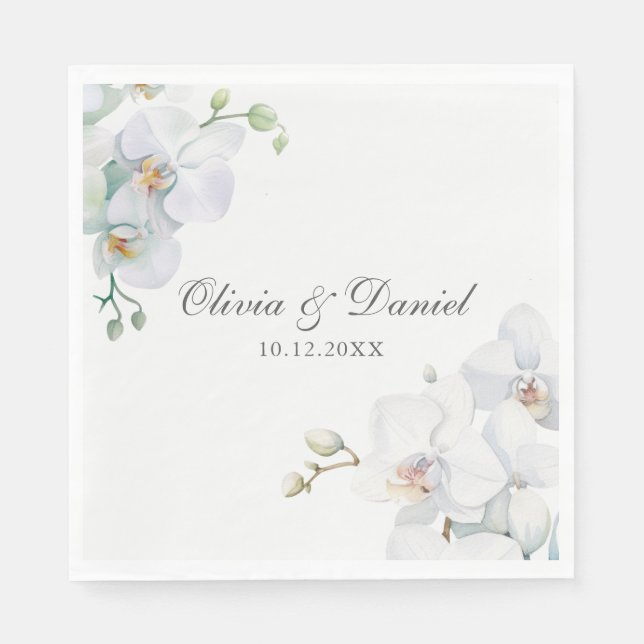 Modern Elegant White Orchid Wedding Napkin (Front)