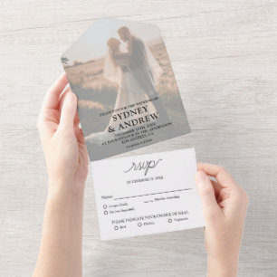 Modern Elegant White Photo RSVP Wedding All In One Invitation
