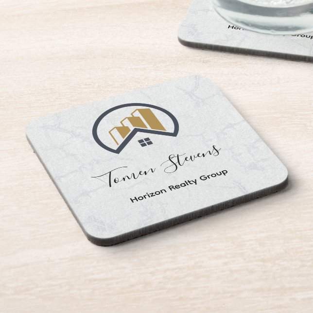 Modern Elegant White Real Estate Coaster (Left Side)