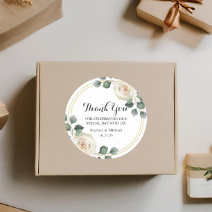 Modern Elegant White Rose Wedding Classic Round Sticker