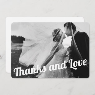 Modern Elegant White Script Wedding Photo Thank You Card