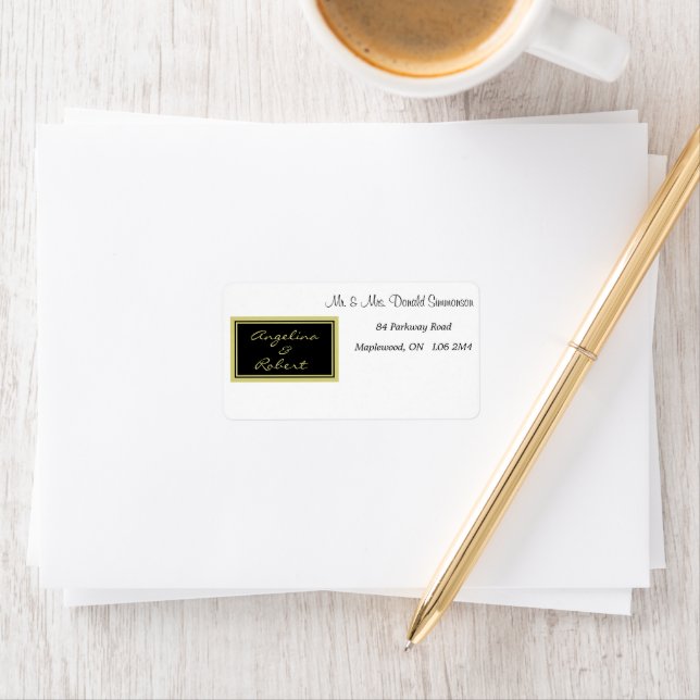 Modern Elegant White Shade and Gold Script Wedding Label (Insitu)