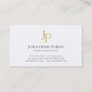 Modern Elegant White Simple Monogram Plain Business Card