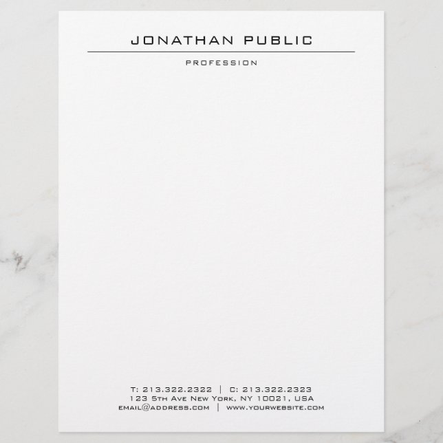 Modern Elegant White Simple Template Personalised Custom Letterhead (Front)