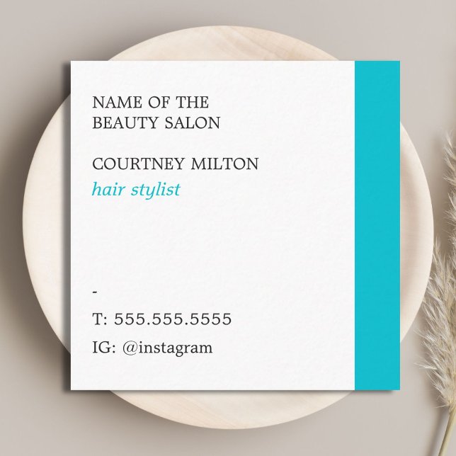 Modern Elegant White Turquoise Scissors Hair  Square Business Card (Creator Uploaded)