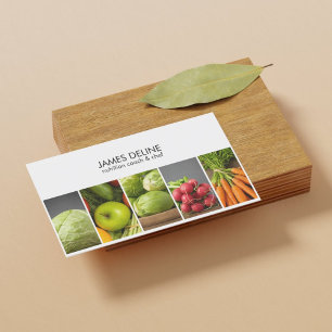 Modern Elegant White Vegetables Nutritionist Chef Business Card
