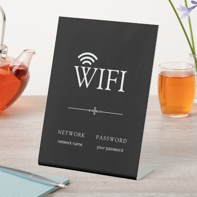 Modern Elegant WiFi Network Password Sign Black (In SItu)