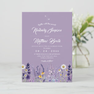 Modern & Elegant Wildflower Rustic Purple Wedding Invitation