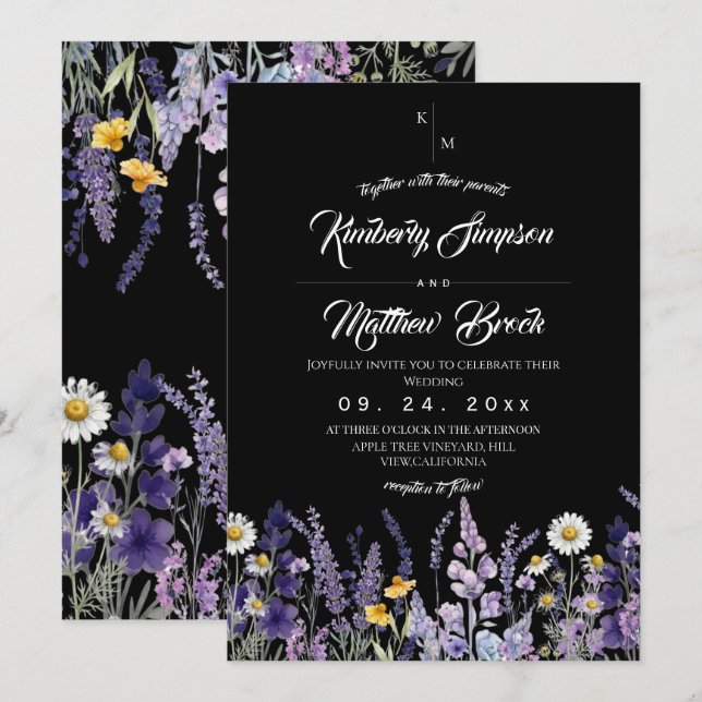 Modern & Elegant Wildflower Rustic Wedding Invitation (Front/Back)
