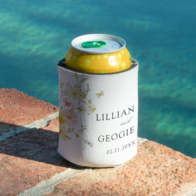 Modern Elegant Wildflower Spring Summer Wedding  Can Cooler (In Situ Pool)