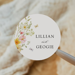 Modern Elegant Wildflower Spring Summer Wedding  Classic Round Sticker