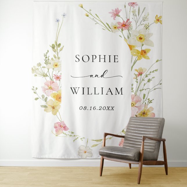 Modern Elegant Wildflower Spring Summer Wedding Tapestry (In Situ)