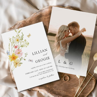 Modern Elegant Wildflower Spring Wedding Photo  Invitation