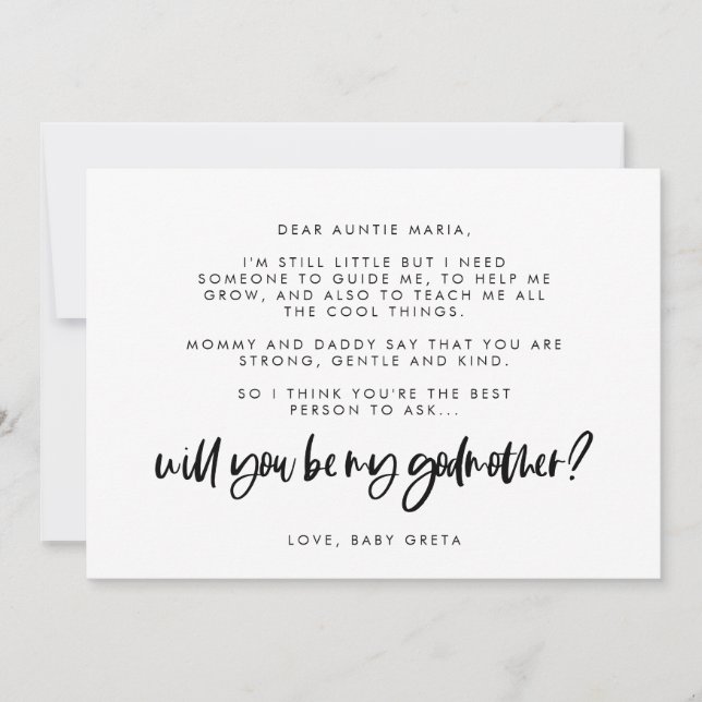 Modern elegant Will you be my Godmother text card (Front)