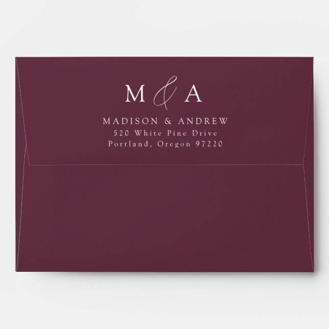 Modern Elegant Wine Monogram Wedding Envelope (Back (Top Flap))