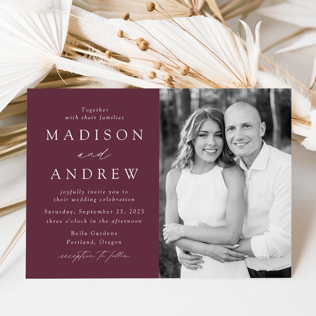 Modern Elegant Wine Photo Wedding Invitation (Creator Uploaded)