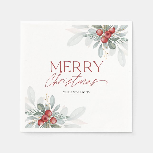 Modern Elegant Winter Greenery Christmas Party Napkin (Front)