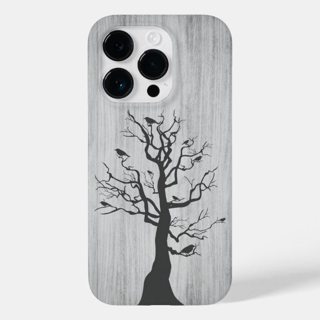 Modern elegant wood - tree and a crow - wooden Case-Mate iPhone case (Back)