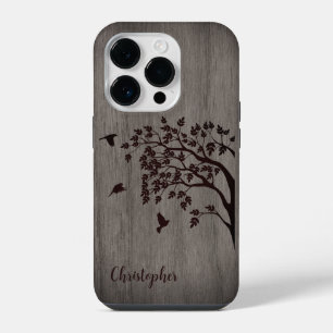 Modern elegant wood - tree and a crow - wooden iPhone 14 pro case