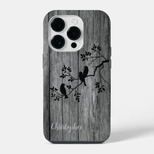 Modern elegant wood - tree and a crow - wooden iPhone 14 pro case