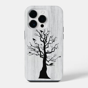 Modern elegant wood - tree and a crow - wooden iPhone 14 pro case