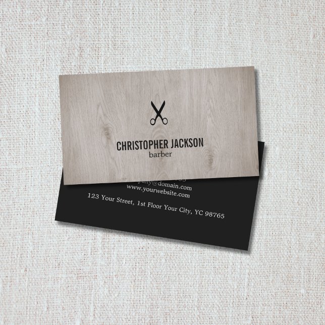Modern Elegant Wooden Dark Masculine Barber Business Card (Creator Uploaded)