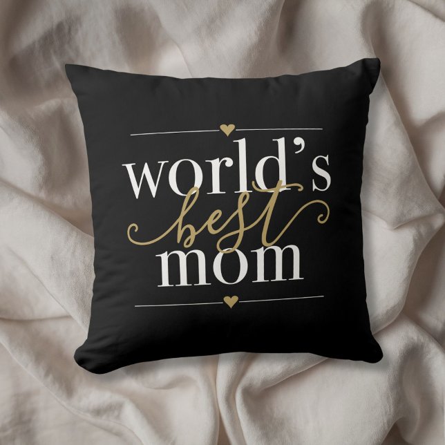 Modern Elegant Worlds Best Mum Black And Gold Cushion (Modern Elegant Worlds Best Mom Black And Gold Throw Pillow)